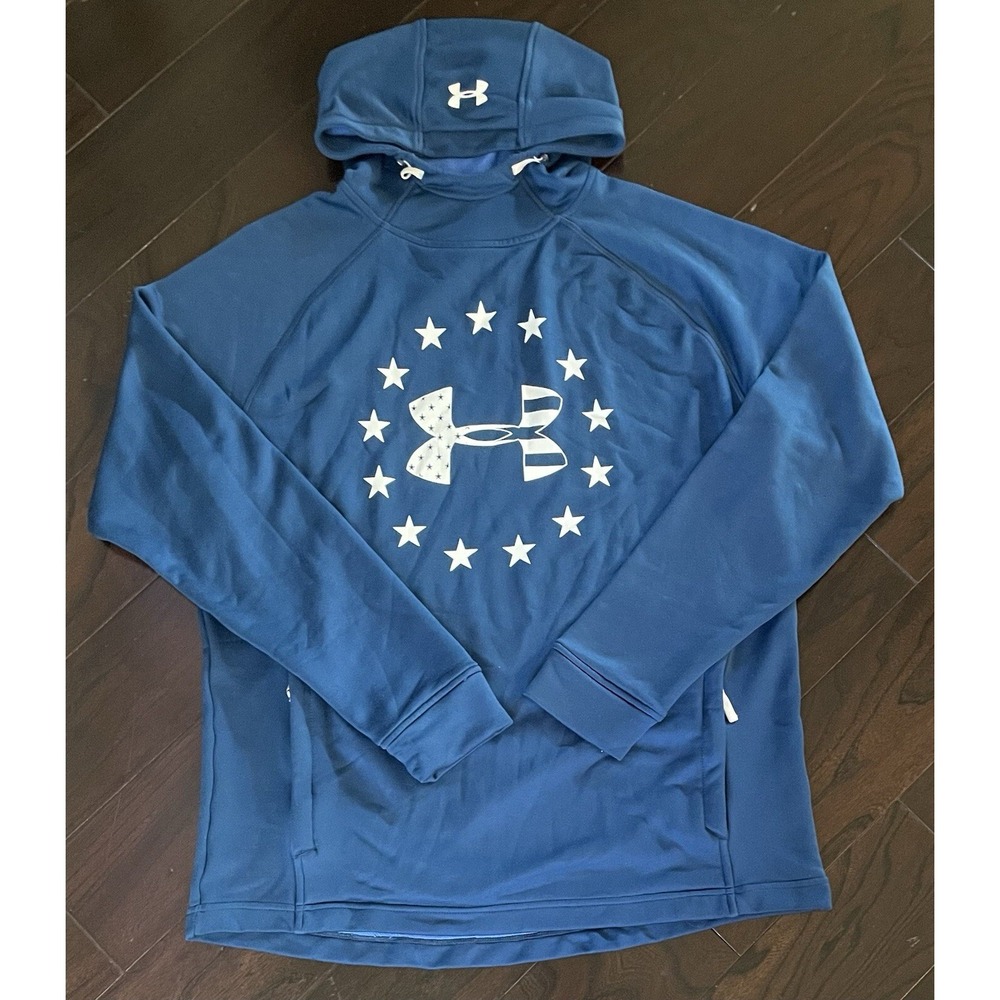Under Armour Hoodie Mens Lg Blue Patriotic Stars Stripes Loose Fit Sweatshirt